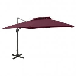 Parasol de jardin en porte-à-faux à double toit rouge bordeaux alsavelo