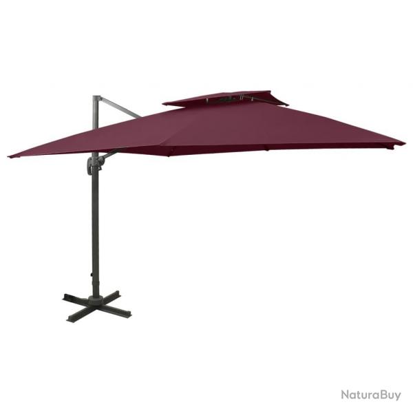 Parasol de jardin en porte--faux  double toit rouge bordeaux alsavelo