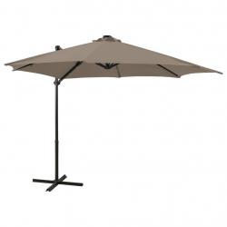 Parasol de jardin en porte-à-faux et mât et lumières LED taupe alsavelo