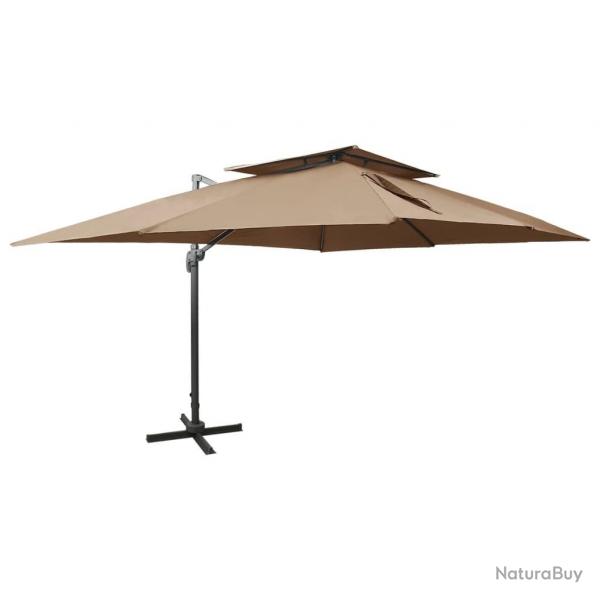 Parasol de jardin en porte--faux avec double toit taupe alsavelo