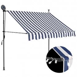 Auvent manuel rétractable avec LED 150 cm Bleu et blanc alsavelo