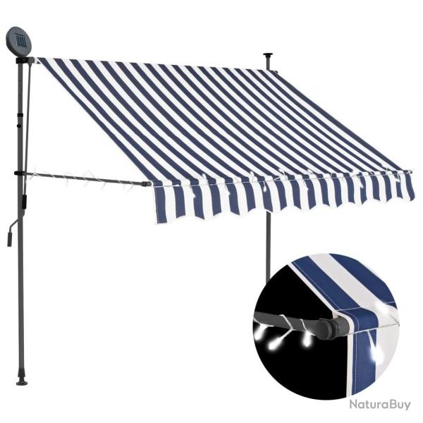 Auvent manuel rtractable avec LED 150 cm Bleu et blanc alsavelo