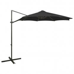Parasol de jardin en porte-à-faux et mât et lumières LED noir alsavelo