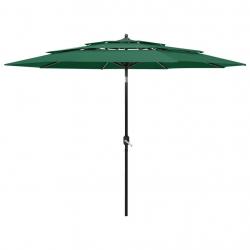 Parasol de jardin à 3 niveaux avec mât en aluminium vert 3 m alsavelo