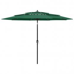 Parasol de jardin à 3 niveaux avec mât en aluminium vert 3 m alsavelo