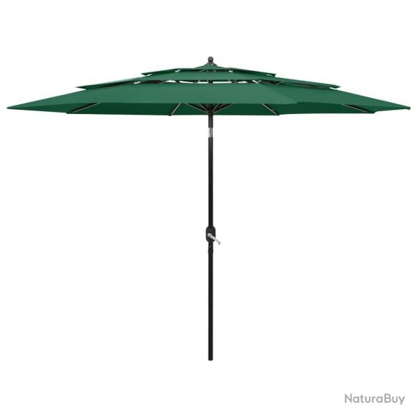 Parasol de jardin  3 niveaux avec mt en aluminium vert 3 m alsavelo