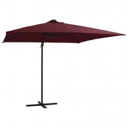 Parasol de jardin en porte-à-faux lumières LED rouge bordeaux alsavelo