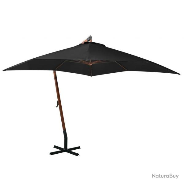 Parasol de jardin suspendu avec mt noir bois de sapin massif alsavelo