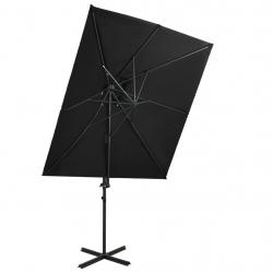 Parasol de jardin en porte-à-faux à double toit noir 250x250 cm alsavelo