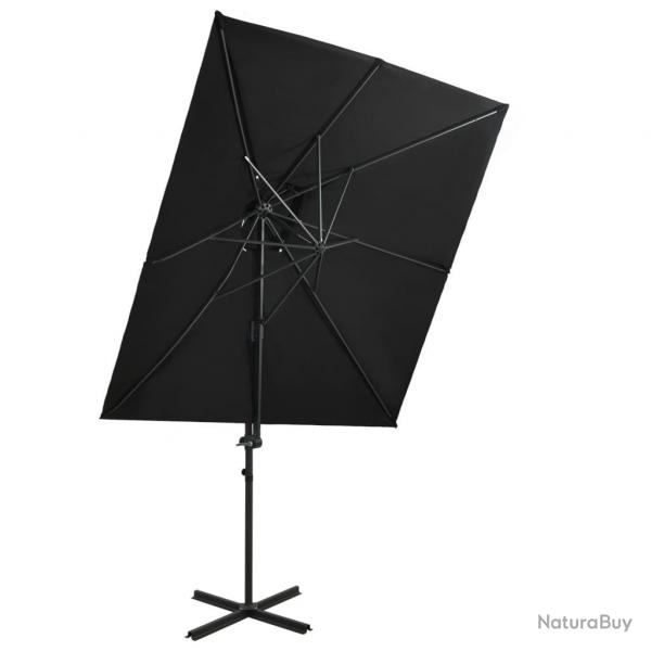 Parasol de jardin en porte--faux  double toit noir 250x250 cm alsavelo