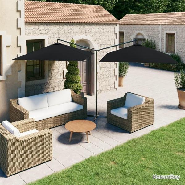 Parasol de jardin double avec mt en acier noir 600x300 cm alsavelo