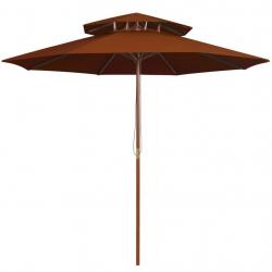 Parasol à deux étages avec mât en bois terre cuite 270 cm alsavelo