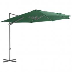 Parasol de jardin en porte-à-faux avec mât en acier vert alsavelo