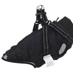 Manteau pour chien imperméable avec harnais réfléchissant - Noir - Taille L24