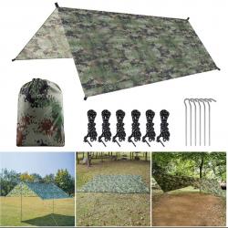 Abri Multi Tarp Auvent de Camouflage Abri Solaire Portable Tente de Camping Bâche Pliable 2.90x3.00