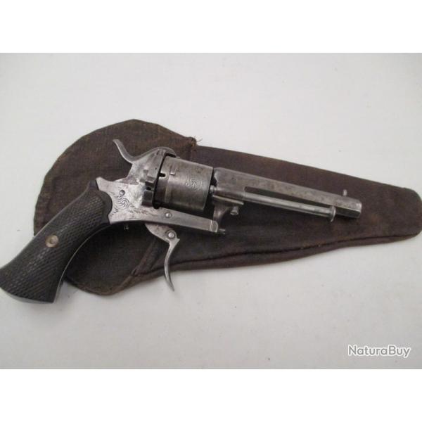 revolver  7 mm a broche  E L G  avec sa pochette  cuir  tres bon fonctionnement