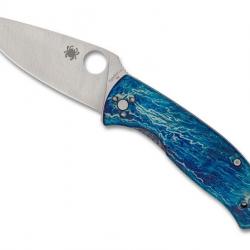 COUTEAU SPYDERCO TENACIOUS TITANIUM BLEU MARBRE