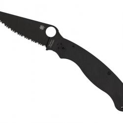 COUTEAU SPYDERCO MILITARY 2 G10 TOUT NOIR A DENTS