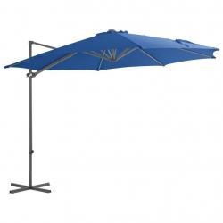 Parasol de jardin en porte-à-faux avec mât en acier bleu azuré alsavelo