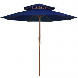 Parasol à deux étages avec mât en bois bleu 270 cm alsavelo