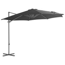 Parasol de jardin en porte-à-faux avec mât en acier anthracite alsavelo