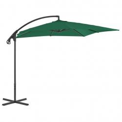 Parasol de jardin en porte-à-faux avec mât en acier vert alsavelo