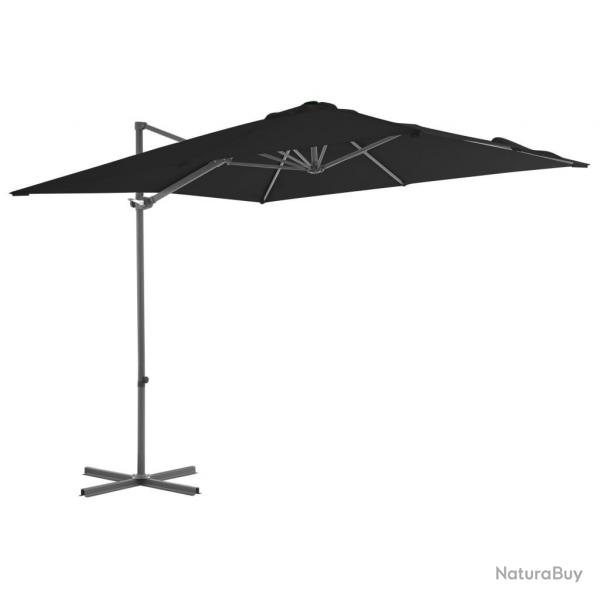 Parasol de jardin en porte--faux avec mt en acier noir alsavelo