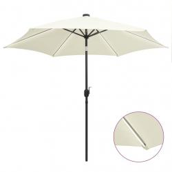 Parasol de jardin et lumières LED mât en aluminium blanc sable alsavelo