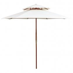 Parasol à deux étages avec poteau en bois blanc crème alsavelo