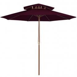 Parasol à deux étages avec mât en bois rouge bordeaux 270 cm alsavelo
