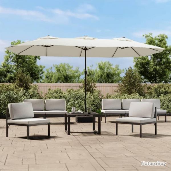 Parasol de jardin  double tte avec LED blanc sable 449x245 cm alsavelo