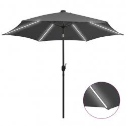 Parasol de jardin et lumières LED mât en aluminium anthracite alsavelo