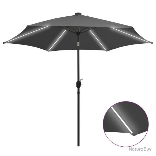 Parasol de jardin et lumires LED mt en aluminium anthracite alsavelo