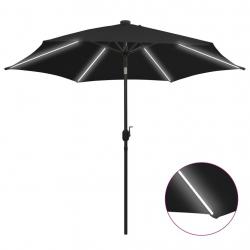 Parasol de jardin avec lumières LED et mât en aluminium noir alsavelo