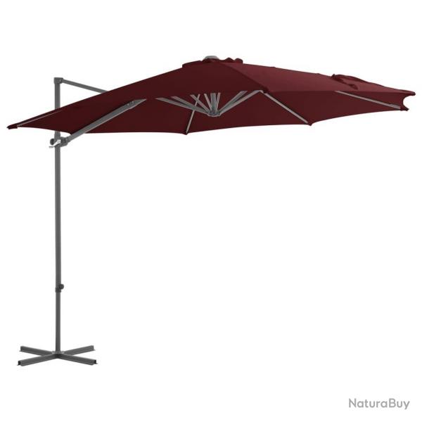 Parasol de jardin en porte--faux mt en acier rouge bordeaux alsavelo