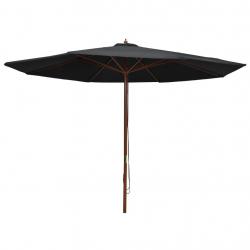 Parasol d'extérieur avec mât en bois 350 cm Noir alsavelo