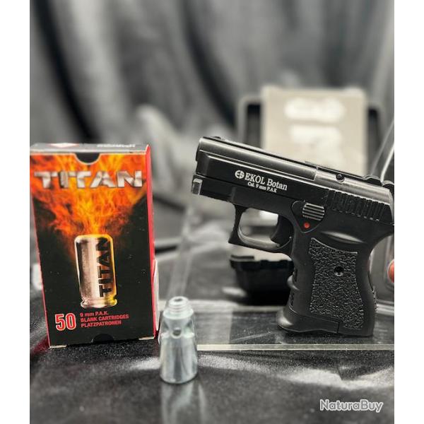 Pistolet BOTAN Noir 9MM PAK + 50 Munitions