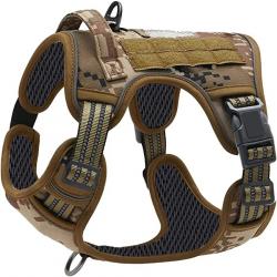 Harnais de Chien Anti Traction Tactique Respirant Réglable Facile à Mettre pour Moyen Grand Camo
