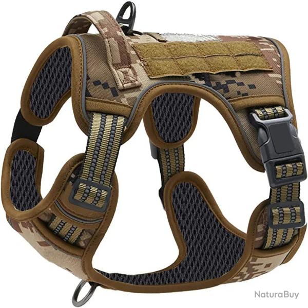 Harnais de Chien Anti Traction Tactique Respirant Rglable Facile  Mettre pour Moyen Grand Camo