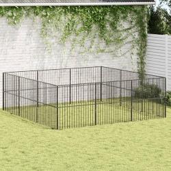 Parc pour chien 12 panneaux noir acier galvanisé alsavelo