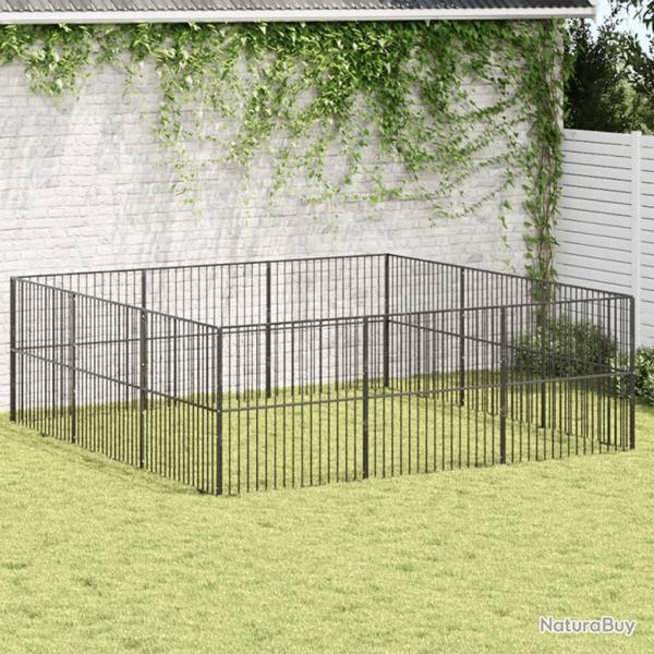 Parc pour chien 12 panneaux noir acier galvanis alsavelo