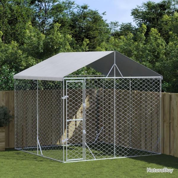 Chenil d'extrieur pour chiens avec toit argent 3x3x2,5 m alsavelo