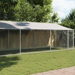 Cage pour chien avec toit et porte gris 8x2x2 m acier galvanisé alsavelo