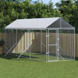 Chenil d'extérieur pour chiens avec toit argenté 2x6x2,5 m alsavelo