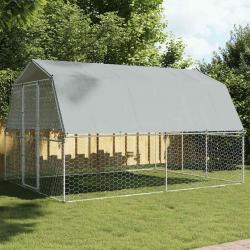Cage pour chiens avec toit et porte argenté acier galvanisé alsavelo
