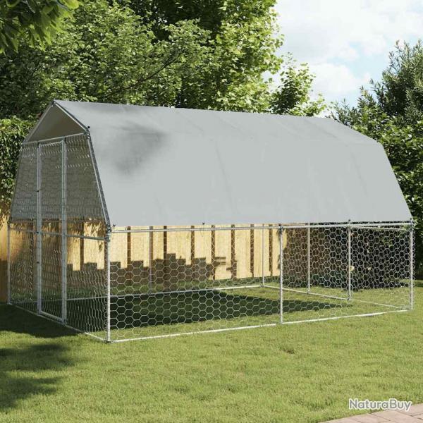 Cage pour chiens avec toit et porte argent acier galvanis alsavelo