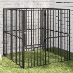Parc pour chien 4 panneaux noir acier galvanisé alsavelo