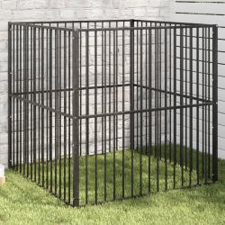 Parc pour chien 4 panneaux noir acier galvanisé alsavelo