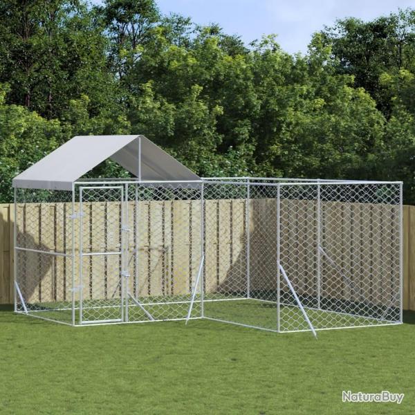 Chenil d'extrieur pour chiens avec toit argent 4x4x2,5 m alsavelo