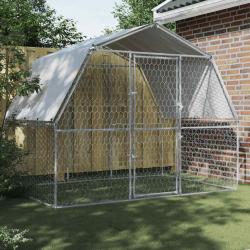 Cage pour chiens avec toit et porte argenté acier galvanisé alsavelo